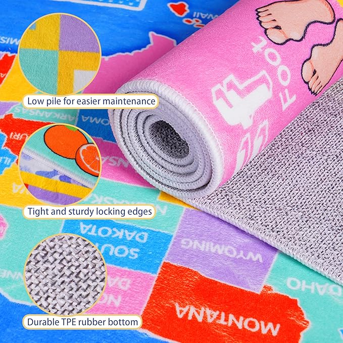 Kids Rugs for Playroom - Soft & Non-Slip 9x12 Feet Educational Rug for Learning ABC Alphabet, Numbers, Shapes & Map, Washable Classroom Rug for Toddler Nursery & Kids Room Decor
