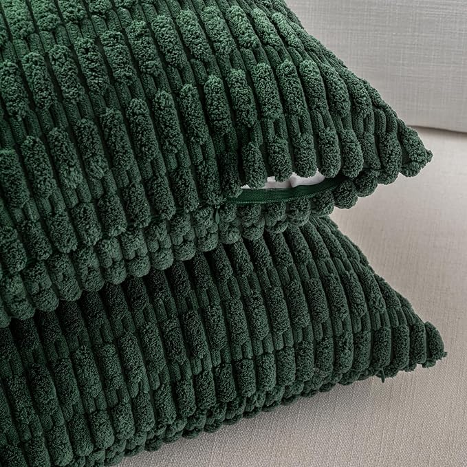 Fancy Homi 2 Packs Hunter Green Decorative Throw Pillow Covers 18x18 Inch for Couch Bed Sofa, Forest Green Boho Home Decor, Soft Plush Corduroy Cute Emerald Green Square Cushion Case 45x45 cm