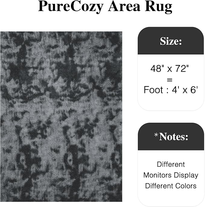 Black Area Rugs 4x6 for Living Room, Shag Rug Washable Non-Slip Large Area Rug Super Soft Indoor Fuzzy Carpet Fluffy Rugs for Bedroom Home Aesthetic Decor
