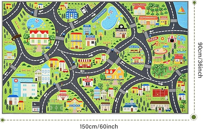 Community Helpers Play Rug – Educational Kids Carpet with Fire Station, School, Park & More for Learning and Play, Ideal for Playroom Classroom Bedroom Nursery, 60"x36"