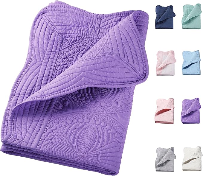 PEACELOVER Embossed Neutral Baby Quilt Durable, Lightweight Baby Blankets Four Seasons for Personlized Monogram Cotton Quilted Blanket Toddler Quilt for Boys and Girls 46x36 Inches (Purple)