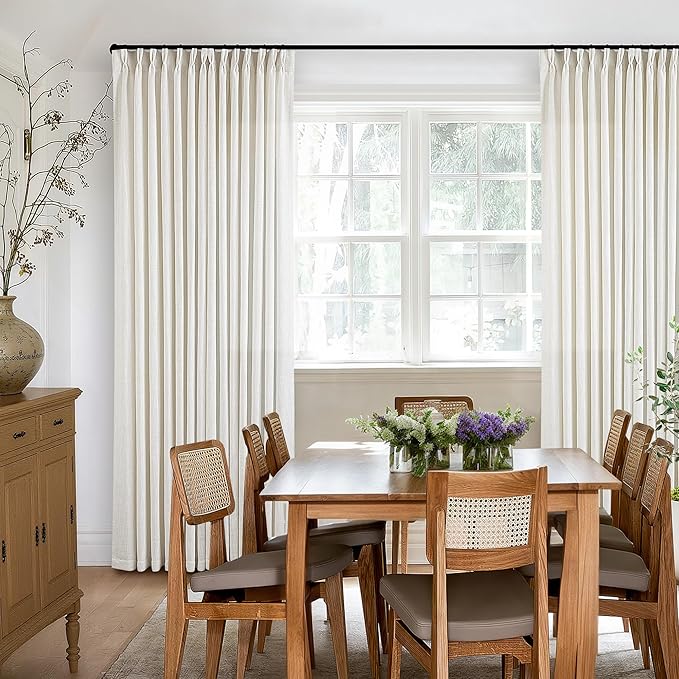 Pinch Pleated Linen Curtains 96 Inches Long for Living Room 2 Panel Set Cream Ivory Light Filtering Pinch Pleat Hooks Rings Back Tab Neutral Boho Farmhouse 96 Inch Curtain Drapes for Bedroom Window