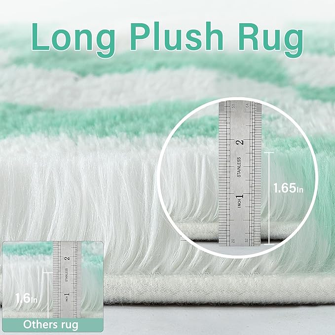 Green Rug 5x8 for Living Room, Checkered Modern Shag Rug Super Soft Washable Indoor Fuzzy Carpet Non-Slip Fluffy Rugs for Bedroom Home Aesthetic Decor