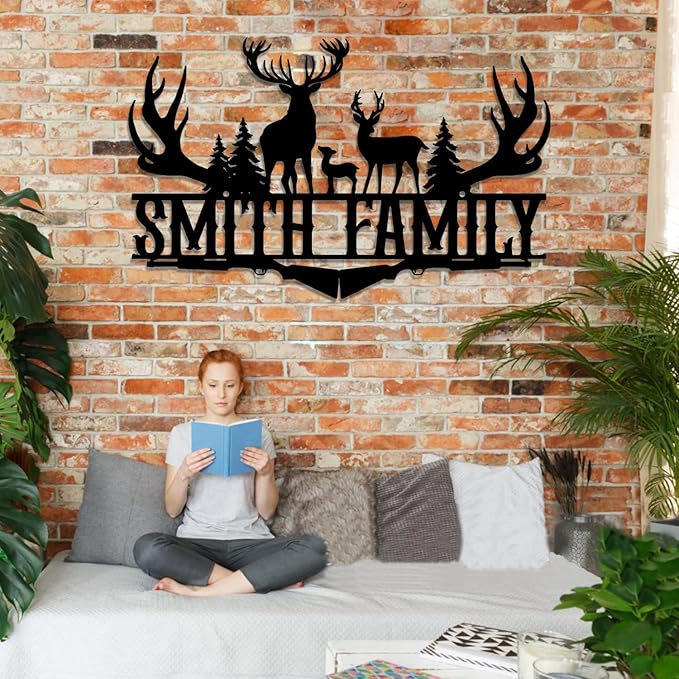 Custom Deer Family Name Sign, Personalized Metal Hunting Sign, Rustic Cabin decor, Deer Wall Decor for Home/Bedroom/Kitchen, Hunter's Gift, Wildlife Lover's Gift, Cabin Gift