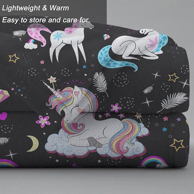 Ultra Soft Fleece Blanket- Lightweight & Warm Throw Blanket for Couch, Cozy Plush Sherpa Blanket for Adults Kids, Durable & Easy Care (Unicorn, 50x60 in)