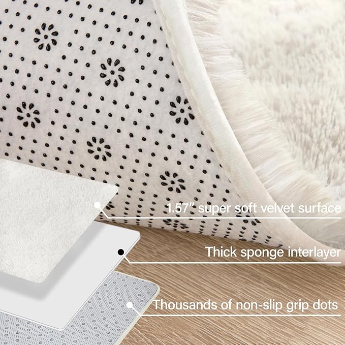 Merelax Soft Modern Indoor Large Shaggy Rug for Livingroom Bedroom Dorm Kids Room Home Decor, Non-Slip Plush Fluffy Furry Fur Area Rugs Comfy Nursery Accent Floor Carpet 9x12 Feet, Ivory