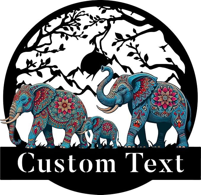 Personalized Family/Last Name Signs, Metal Signs Customized, Elephant Wall Art for Living Room/Office/Hallway/Entryway/Porch Decor, Personalize New Home Gift for Couples