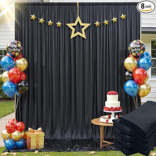 40x12 ft Black Backdrop Curtain, 8 Panels 5x12 ft Long Wrinkle Free Silky Polyester Fabric Wedding Backdrop Drapes Black Photo Back Drop Curtains for Parties Photography Background Cloth