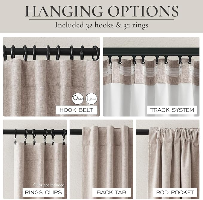 Linen 80 Inch Closet Curtains for Open Closet Doors Sliding Panels, Blackout Curtain for 80 Inches Window Heat Blocking Insulated Drapes Summer Heat Neutral Burg for Living Room(50"W x 80"L 2Panels)