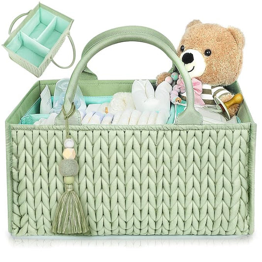 MOMINSIDE Baby Diaper Caddy Diaper Caddy Organizer, Baby Basket Nursery Storage, Portable Changing Table Car caddy organizer for Girl Boy, Baby Registry Baby Shower Gifts (Fair Green)
