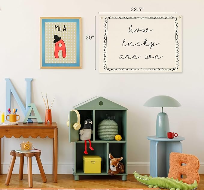 Boho Rectangular Banner Flag Pennant Wall Decor Gift for Baby Boy Girl Kids,Nursery Classroom Office Playroom Reading Room Bedroom Decor-How Lucky Are We-Baby,Shower Birthday Christmas Gift