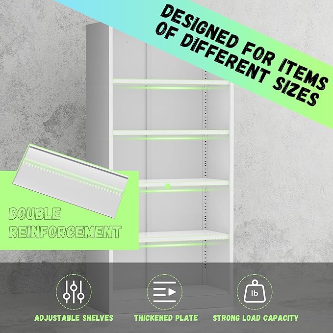 Crownland 72" Metal Storage Cabinet, Lockable Garage Storage Cabinets, High Office Cabinet with Adjustable Shelves for Home Office, Garage, Classroom, Pantry, File(White-Narrow Size)
