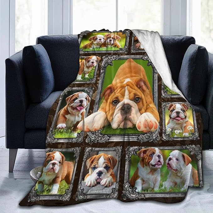 Bulldog Blanket English Bulldog Gifts Throw Blanket Super Soft Flannel Lightweight Fluffy Plush Cozy Fuzzy Fleece Decor Blanket for Dog Lover Girl Woman Boys Kids Adults Man for Bed Sofa 50"X60"