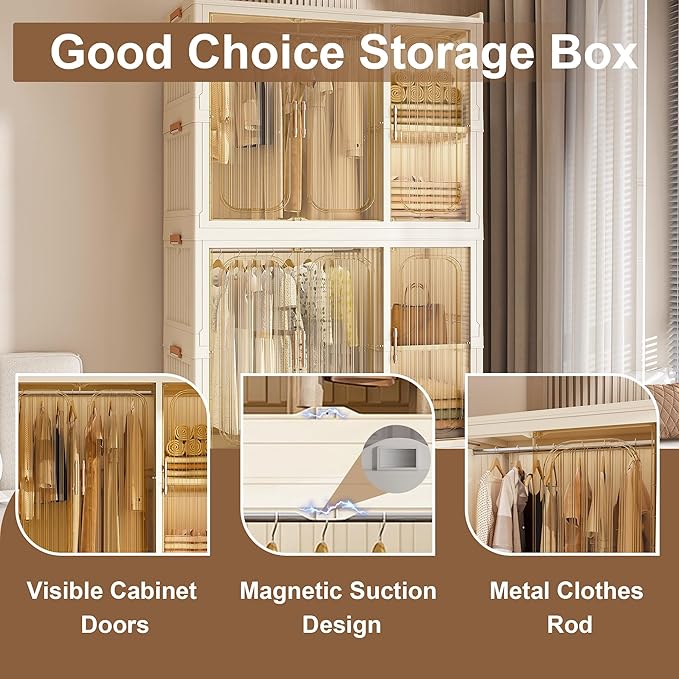 Portable Closet Wardrobe, Foldable Clothes Organizer with 9 Cubes Storage, Easy Assemble Clothing Organizer with Magnet Doors, Wardrobe Storage Cabinet for Kids,Baby,Adult (36" L x 77" H)