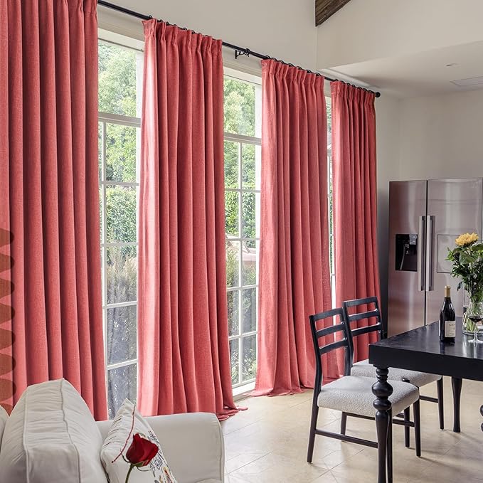 IVAPUPU Linen Pinch Pleated 100% Blackout Curtains for Bedroom - 2 Pages Black Out Fall Curtains 63 Inch Long 2 Panel for Living Room Darkening Thermal Window Curtain Drapes with 16pc Hooks