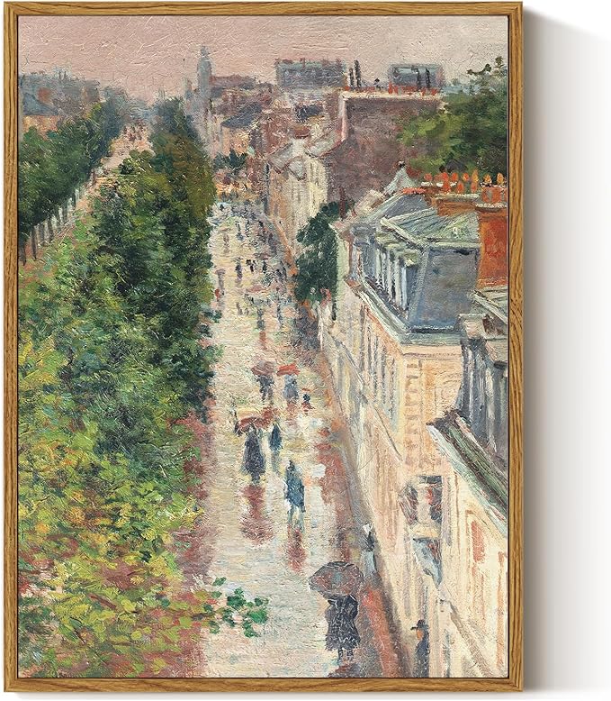 ARPEOTCY Vintage Framed Canvas Print Wall Art, French Paris Street Country Wall Decor, Natural Cityscape Scenery Aesthetic Shelf Decor for Living Room, Bedroom, Bathroom, Office, 12x16 inch