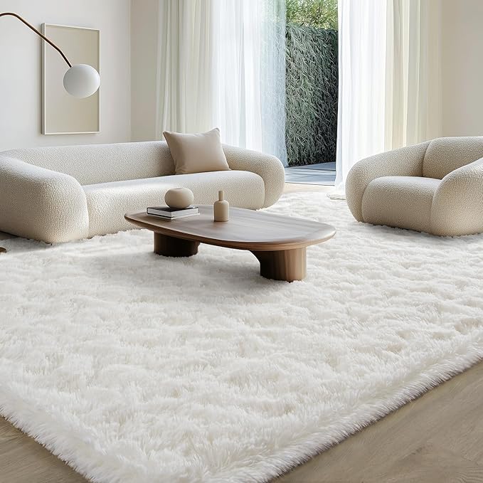 BENRON Soft Fluffy Rugs for Living Room 9 x 12 Cream White, Extra Large Area Rug for Bedroom Dining Table Office Kids Nursery Room, Machine Washable