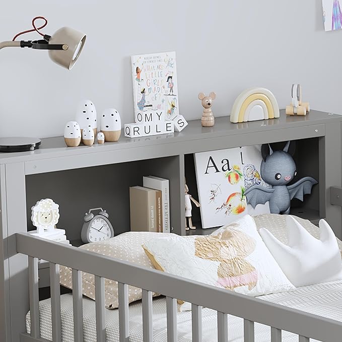 Wood Twin Size Platform Bed with Safety Fence for Kids Boys Girls, Platform Bed Frame with Practical Headboard and 2 Under-Bed Drawers, Sturdy Slats Support (Gray-3.15)