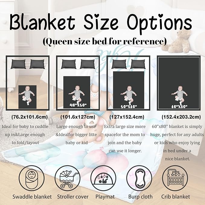 J&SBGFT Custom Baby Blanket with Name, Personalized Receiving Blanket for Boys' Toddlers, Nursery Stroller Crib Decor, 30"x40", Color14