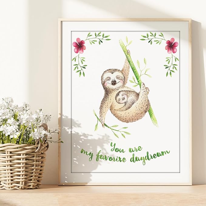 DREAM BIG PRINTABLES Sloth Art Prints (Set of 3) - Unframed - 11x14s | Delightful and Adorable Decor for Any Space | Living Room, Bedroom, Classroom Decor | Modern Wall Art