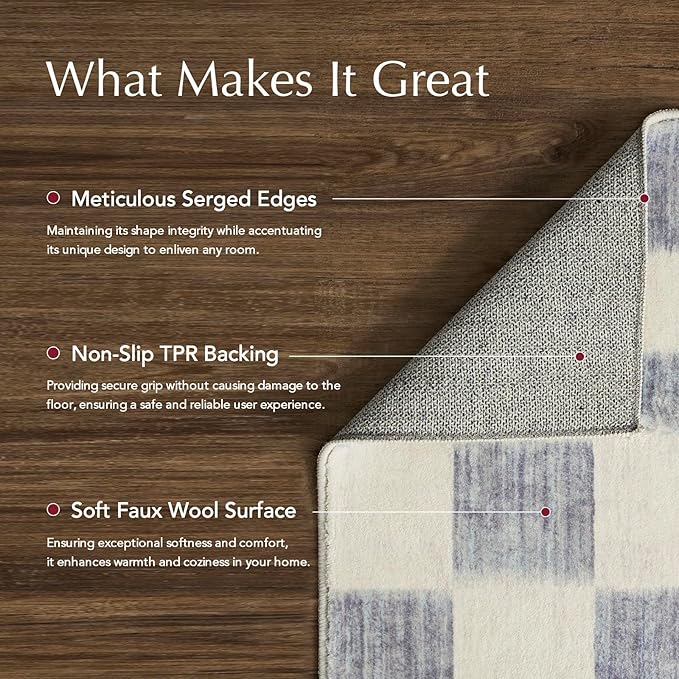 EverGrace Checkered Plaid Area Rug 2x3, Soft Fuzzy Faux Wool Rugs Washable Anti Slip Rugs Small Rug Carpet for Entryway Bedroom Living Room Hallway Kitchen Dining Room and Laundry Room, Light Gray