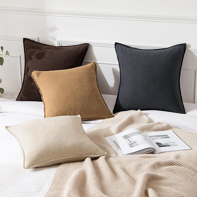 MIULEE Decorative Linen Lumbar Pillow Covers 12x20 Inch Brown Boho Farmhouse Neutral Couch Throw Pillows for Bed Pack of 2 Accent Modern Pillowcase Sofa Livingroom Home Decor
