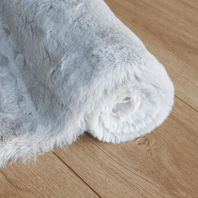 Grey Round Rug 3ft Machine Washable Shaggy Area Rugs for Living Room Faux Bunny Fluffy Fur Rug for Bedroom Small Circle Nursery Rug