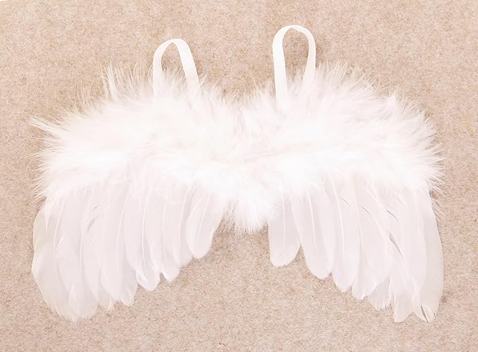 Nishine 2 PACK White Newborn Fuzzy Feather Angel Wings + Headband Set for Baby Cosplay Girls Costume Photography