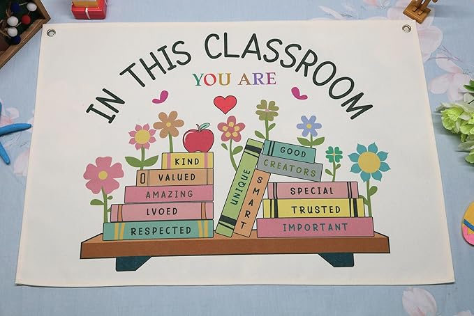 Classroom Boho Rectangular Banner Flag Pennant Wall Art Decor Gift for Teacher Boy Girl Kids Teen,Classroom Homeschool Kindergarten Decor Decor-Back to School Birthday Christmas Gift