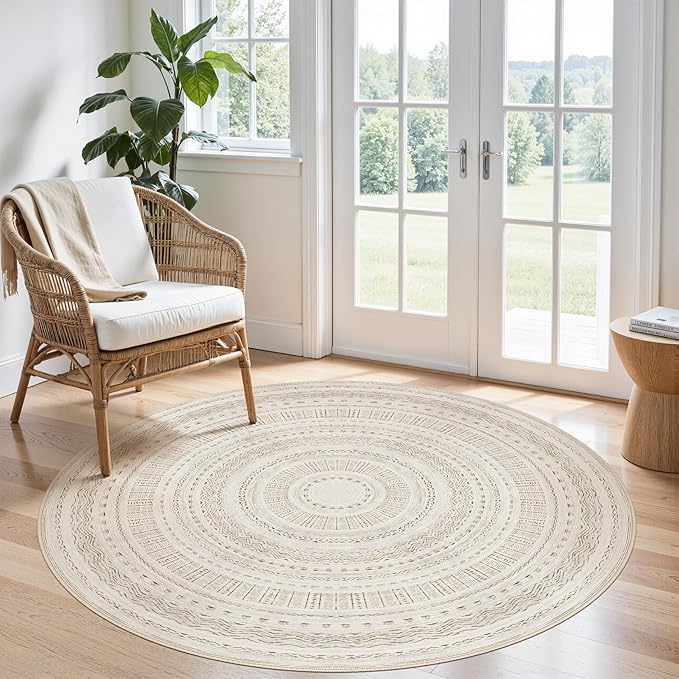 Area Rugs for Living Room Washable Living Room Rug Soft Neutral Indoor Floor Carpet Non-Slip Stain Resistant Modern Boho Rugs for Bedroom Dining Room Kids Room Nursery Office Home Brown/Cream