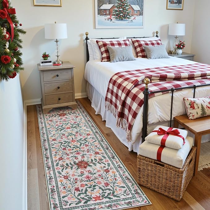 Wonnitar Christmas Runner Rug for Hallway, Christmas Kitchen Decor 2'6"x8' Washable Runner Rug, Non Slip Ultra-Thin Extra Long Holiday Carpet Runners for Bathroom Entryway Winter Decor
