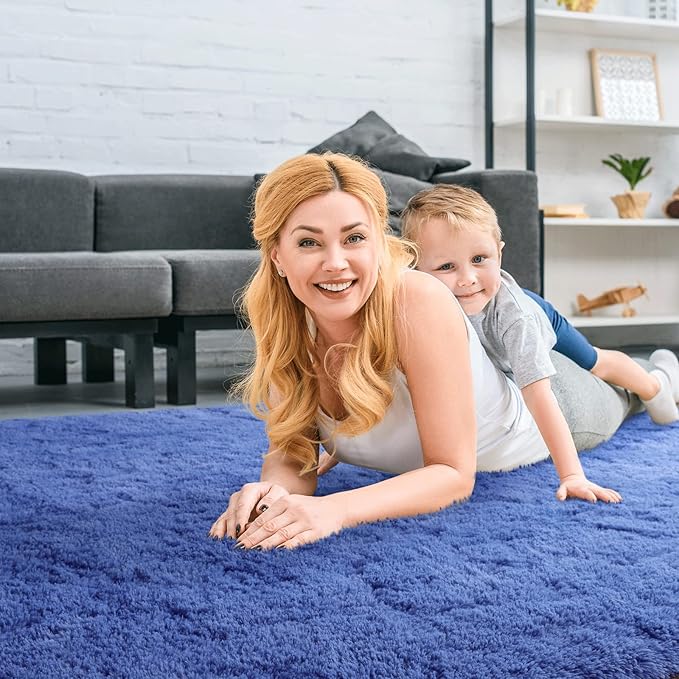 Merelax Soft Modern Indoor Large Shaggy Rug for Livingroom Bedroom Dorm Kids Room Home Decorative, Non-Slip Plush Fluffy Furry Fur Area Rugs Comfy Nursery Accent Floor Carpet 6x9 Feet, Light Navy