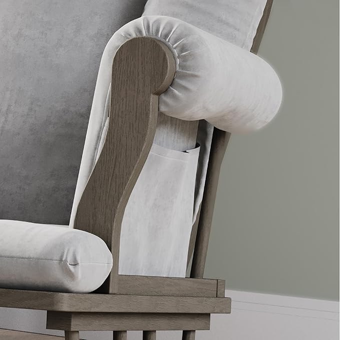 Child Craft Cozy Glider Rocker and Ottoman Set, Padded Cushion with Convenient Storage Pockets, Solid Wood Base & Frame (Dapper Gray with Light Gray Cushion)