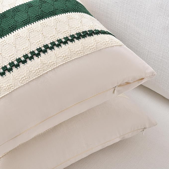 Fancy Homi Set of 2 Dark Green Boho Big Decorative Throw Pillow Covers 24x24 Inch for Couch Bed Sofa Bedroom Indoors, Modern Farmhouse Vintage Forest Green Living Room Decor