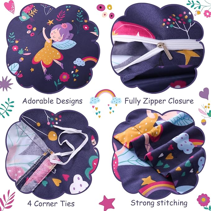 JSD Fairy Floral Kids Duvet Cover Set Twin Size, 2 Piece Girls Printed Microfiber Comforter Cover with Pillow Sham Zipper Closure, Comforter Not Included