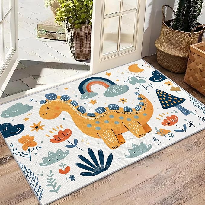 Dinosaur Rug for Nursery - Cartoon Dino Area Rug 6x8, Boys Cute Animal Rugs for Living Room Bedroom, Kids Baby Playroom Carpet - Washable Non Slip Ultra Soft, Dinosaur Home Decor & Gifts