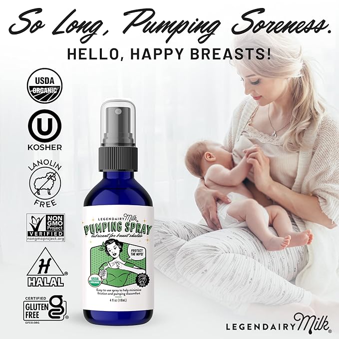 Legendairy Milk Pumping Spray 4 oz., Helps Sore Nipples & Clogged Ducts, Organic Lubricant for Breast Shields and Flanges, Vegan Breast Pump Spray, Natural & Lanolin-Free, Made in USA