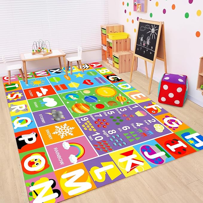 Alphabet Rug for Kids - Soft ABC Kids' Rug with Non-Slip Backing, Educational Playroom Carpet for Toddlers with Letters, Numbers & Shapes - 6'7" x 4'11" (Rectangular)