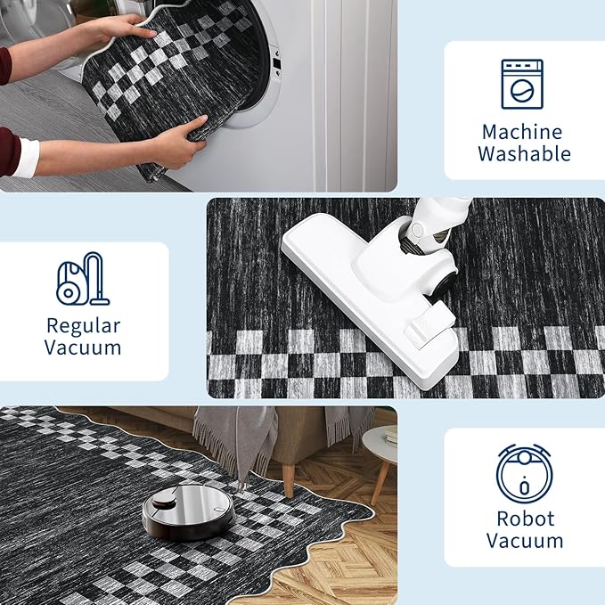 GarveeHome 10x13 Area Rug Large Living Room Scalloped Rug Non Slip Low Pile Bedroom Throw Carpet Soft Modern Bordered Dining Room Rug Stain Resistant Boho Carpet for Home Office, Grey