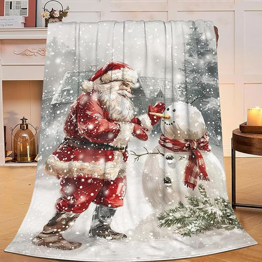 Christmas Snowman Blanket Santa Claus Throw Blanket Flannel Stuff Merch Cozy Decor Fleece Soft Plush Fuzzy Warm Lightweight Bedding Snowman Lover Gifts for Women Men Girl Boy Couch Soft 50"X40"