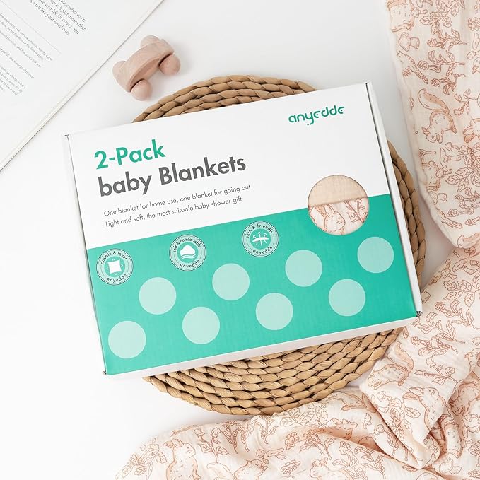 2-Pack Muslin Minky Baby Blanket for Boys and Girls - Soft Baby Blankets, Nursery Minky Blankets with Muslin Cotton Front and Dotted Fleece Backing, Cozy and Lightweight Newborn Blanket