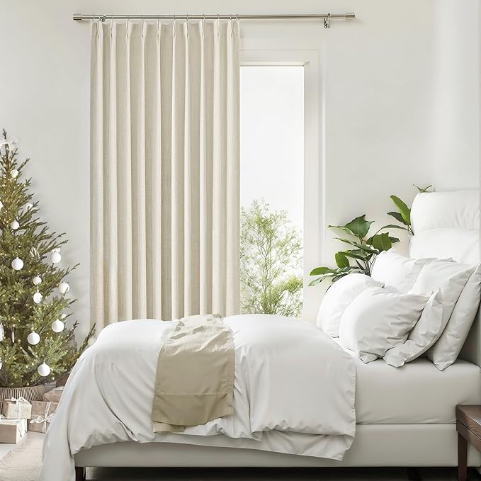 Central Park Pinch Pleat Full Blackout Curtain Panel Thermal Insulated Drapery with Blackout Liner for Farmhouse Living Room Bedroom Window Treatment Sets with Hooks, Sand/Linen, 60"x112"x1