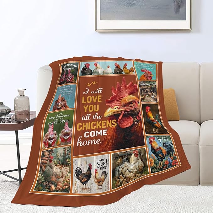 Chicken Blanket Rooster Throw Blanket Flannel Animals Stuff Merch Cozy Decor Fleece Plush Fuzzy Warm Soft Lightweight Bedding Gifts for Chicken Lover Women Men Girl Boy Couch 80"X60"
