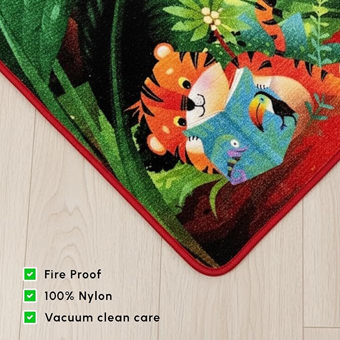 SAFECASTLE Kids Carpet Never Stop Reading Rug – 6'6" x 8'4" Educational Multicolored Nylon Area Rug with Books & Learning Design – Carpet for Kids, Toddlers, Classroom, Nursery, Playroom & Daycare