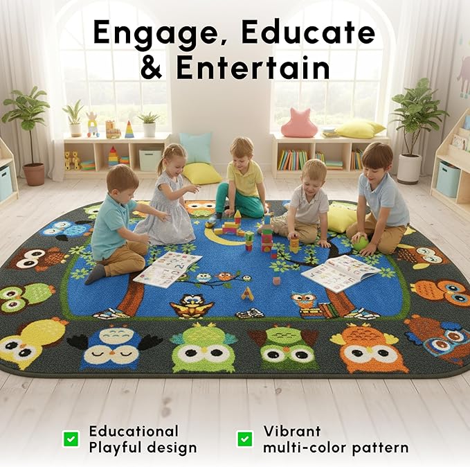 SAFECASTLE Kids Carpet Country Roads Rug 4'4" x 5'6" Educational Road & Street Play Mat with Buildings and Landmarks Learning & Activity Rug for Kids, Toddlers, Nursery, Classroom, Playroom & Daycare