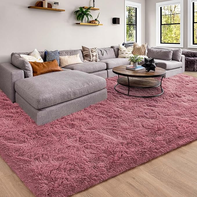 Merelax Soft Modern Indoor Large Shaggy Rug for Livingroom Bedroom Dorm Kids Room Home Decor, Non-Slip Plush Fluffy Furry Fur Area Rugs Comfy Nursery Accent Floor Carpet 9x12 Feet, Blush