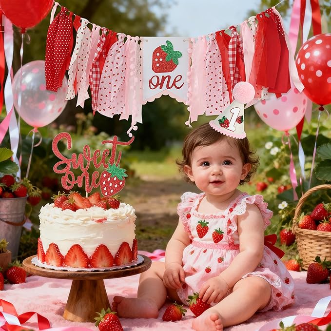 Berry First Birthday High Chair Banner for First Baby Girl Berry Sweet One Birthday Party Decorations