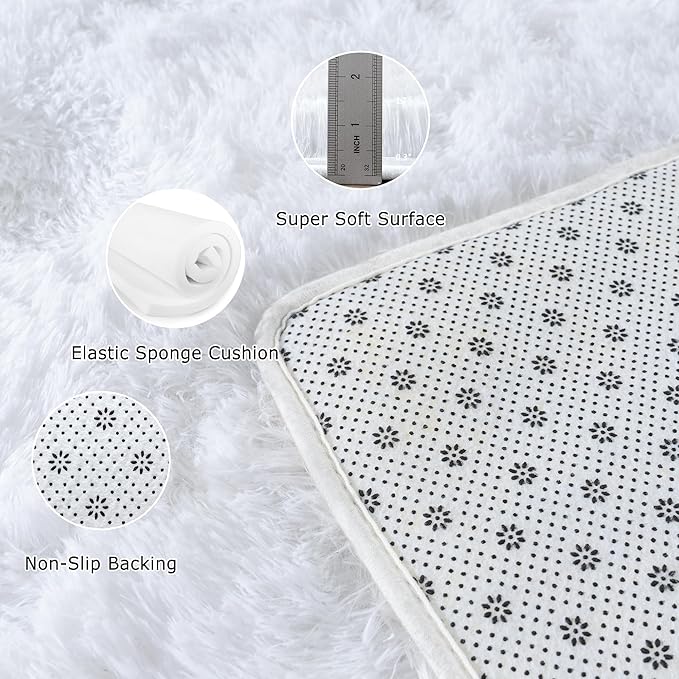White Area Rugs 9x12 Living Room - Super Soft Fluffy Rug Non Slip Large 9 by 12 Area Rug for Bedroom Washable