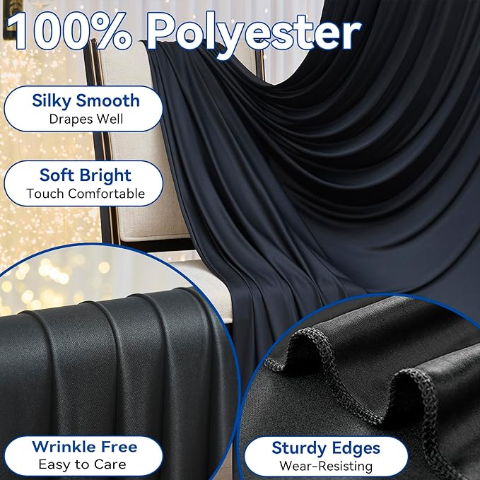 60x12 ft Black Backdrop Curtain, 12 Panels 5x12 ft Long Wrinkle Free Silky Polyester Fabric Wedding Backdrop Drapes Black Photo Back Drop Curtains for Parties Photography Background Cloth