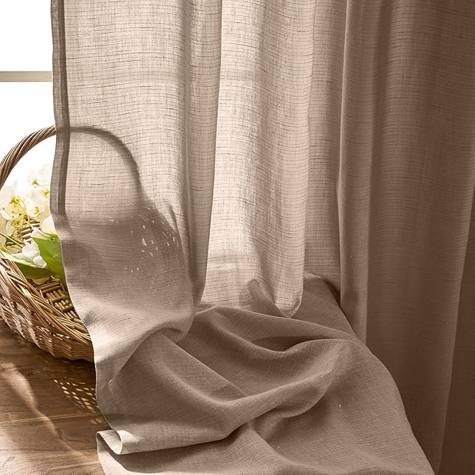 jinchan Linen Blend Curtains 90 inch Length 2 Panels for Bedroom Bathroom, Farmhouse Country Cottage Core Style 38 inch Wide Drapes with Rod Pocket Back Tab(38W x 90L, Taupe)